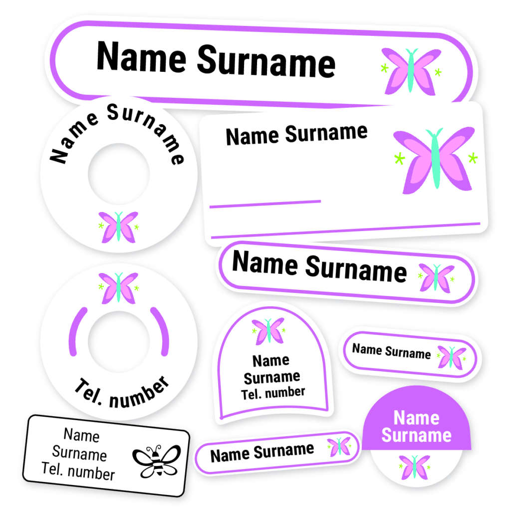 Butterfly School Label Kit (Lilac), personalised name labels for school