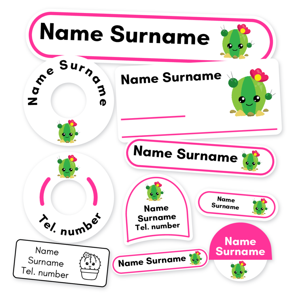 Cactus School Label Kit, personalised name labels for school