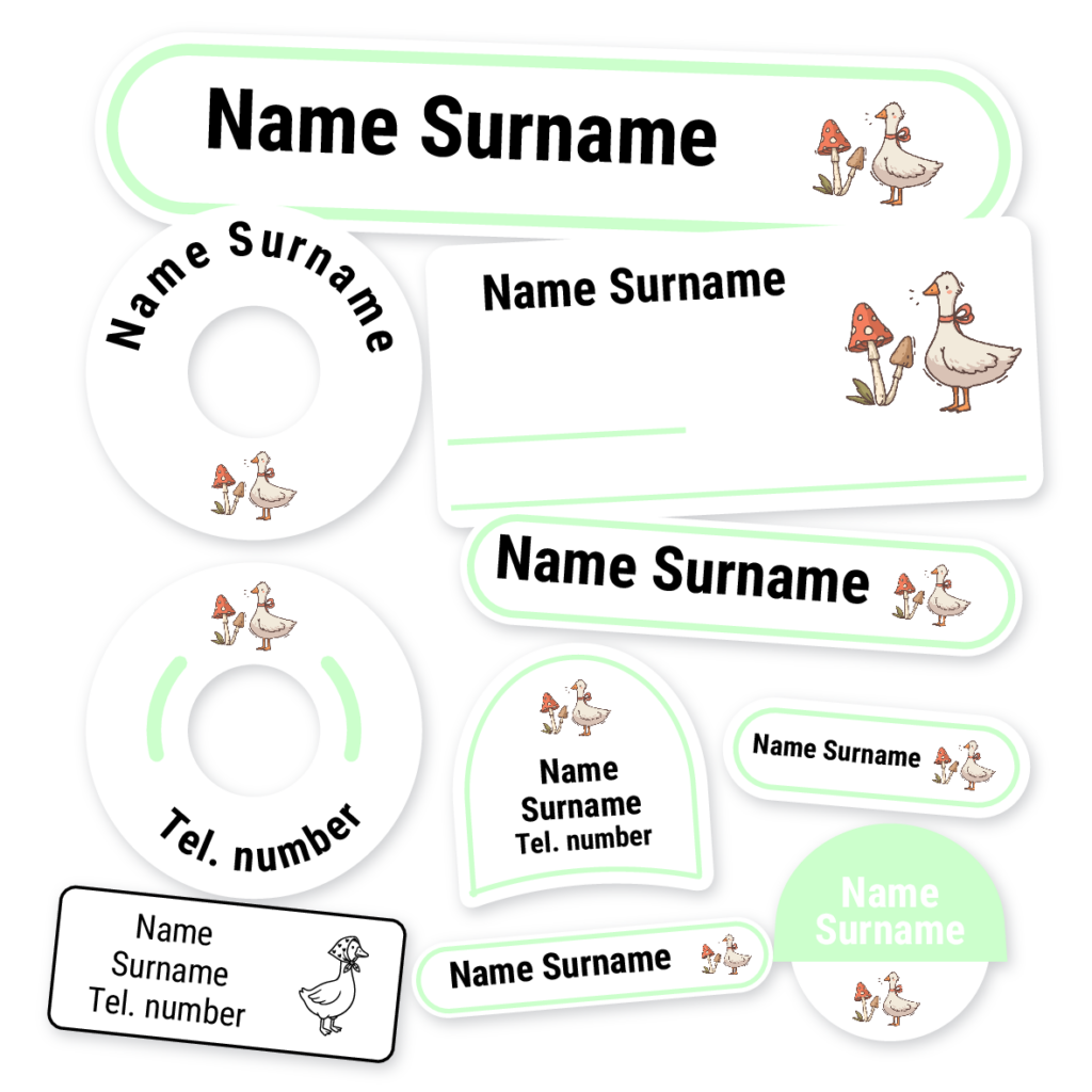 Duck & Mushroom School Label Kit, personalised name labels for school