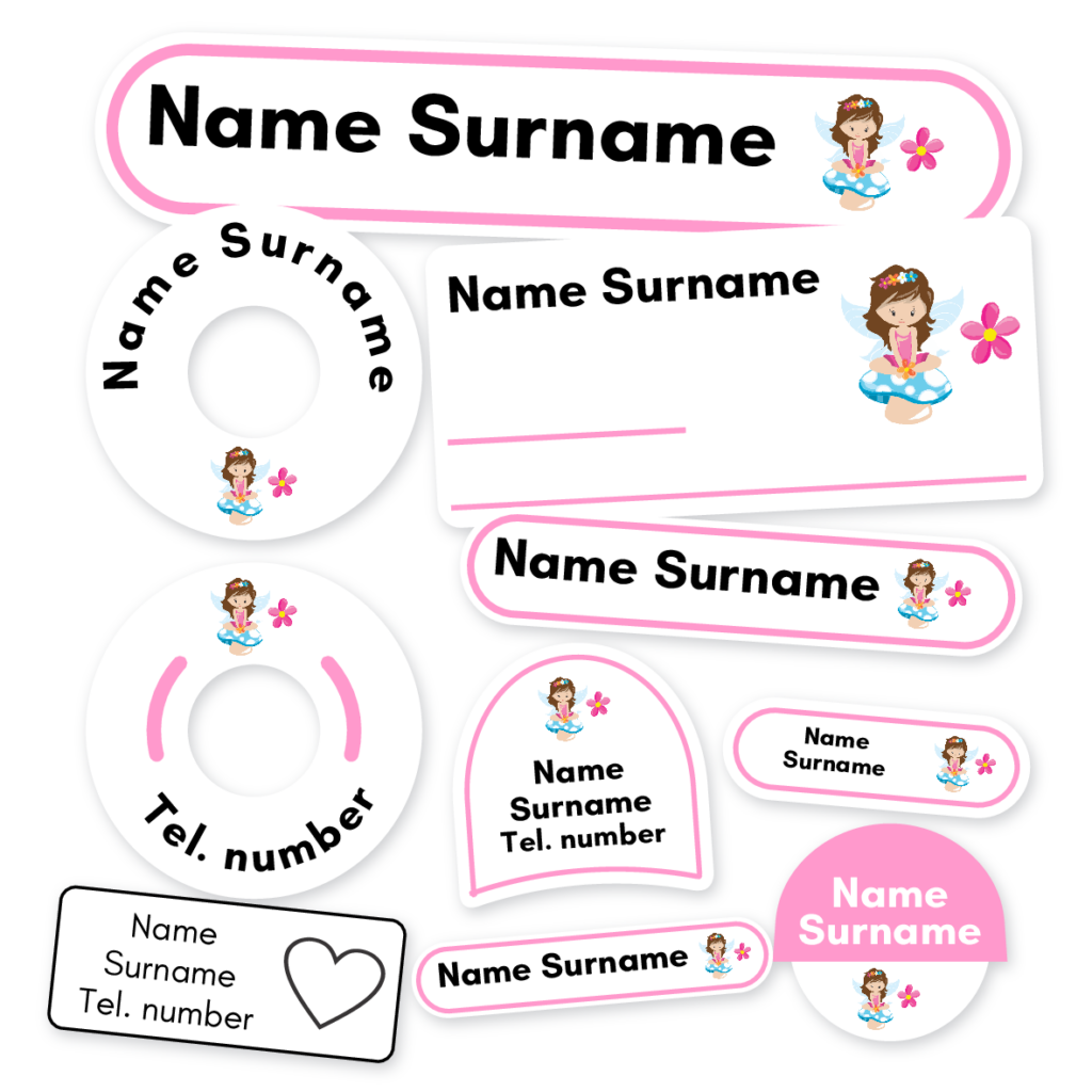 Fairy Pink School Label Kit, personalised name labels for school