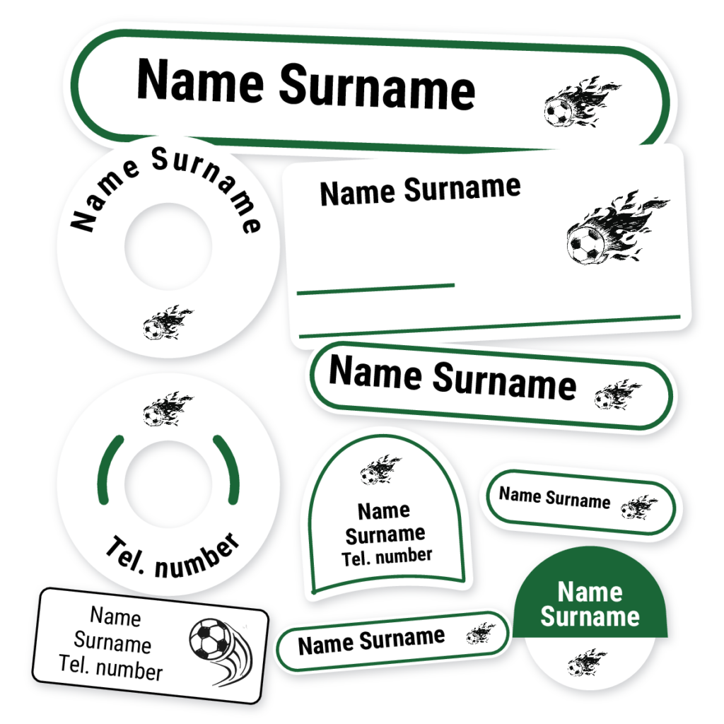 Flaming Soccer Ball School Label Kit, personalised name labels for school