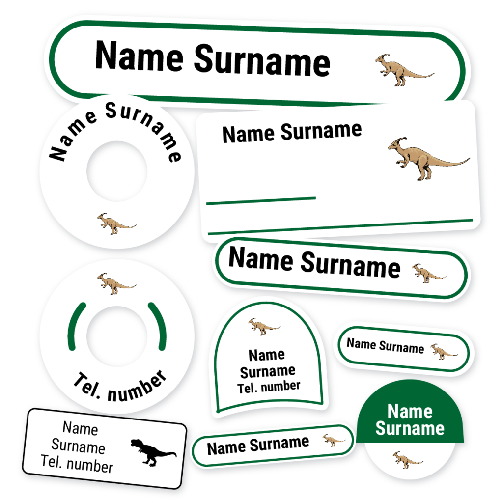 Green Dinosaur School Label Kit, personalised name labels for school