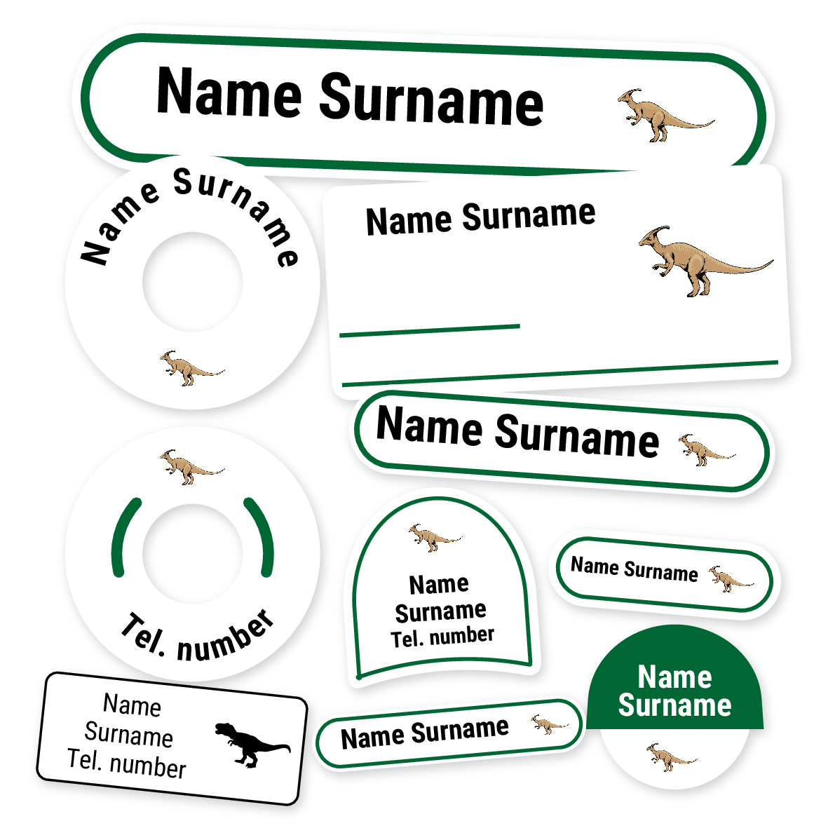 Green Dinosaur School Label Kit, personalised name labels for school