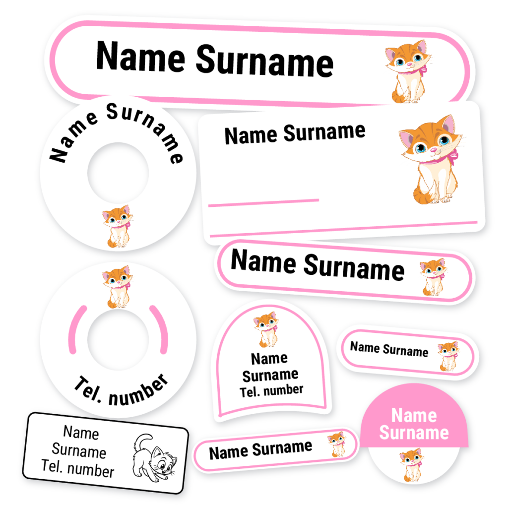 Kitten School Label Kit, personalised name labels for school