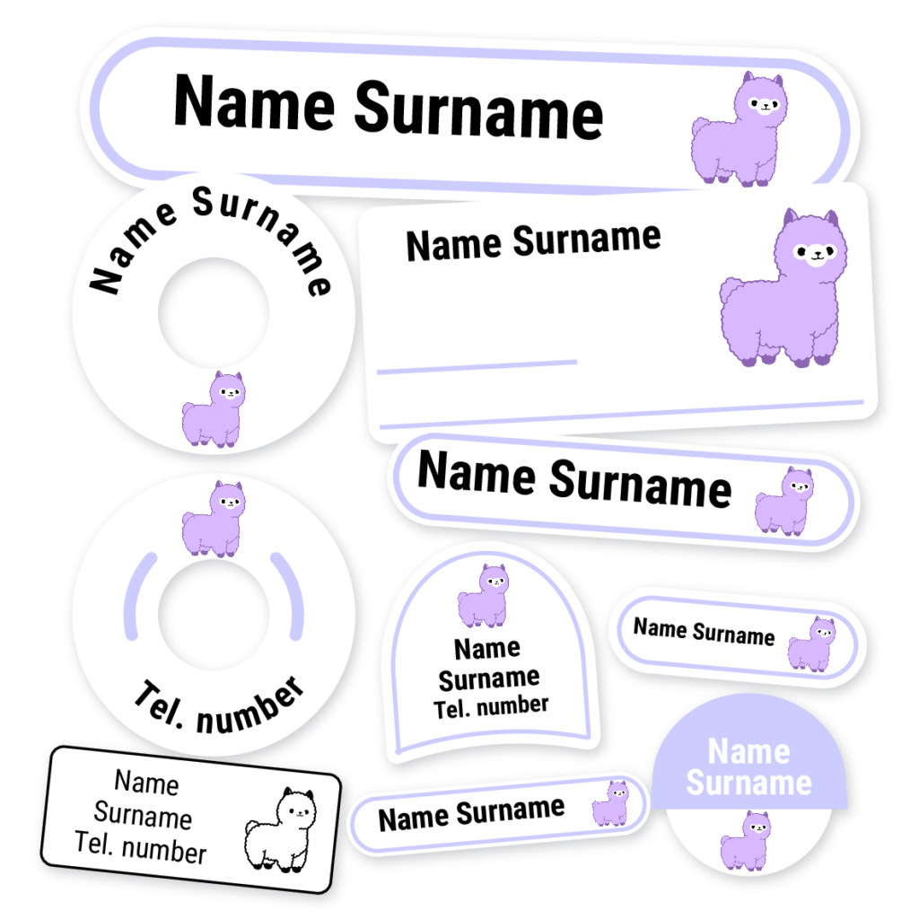 Llama School Label Kit, personalised name labels for school