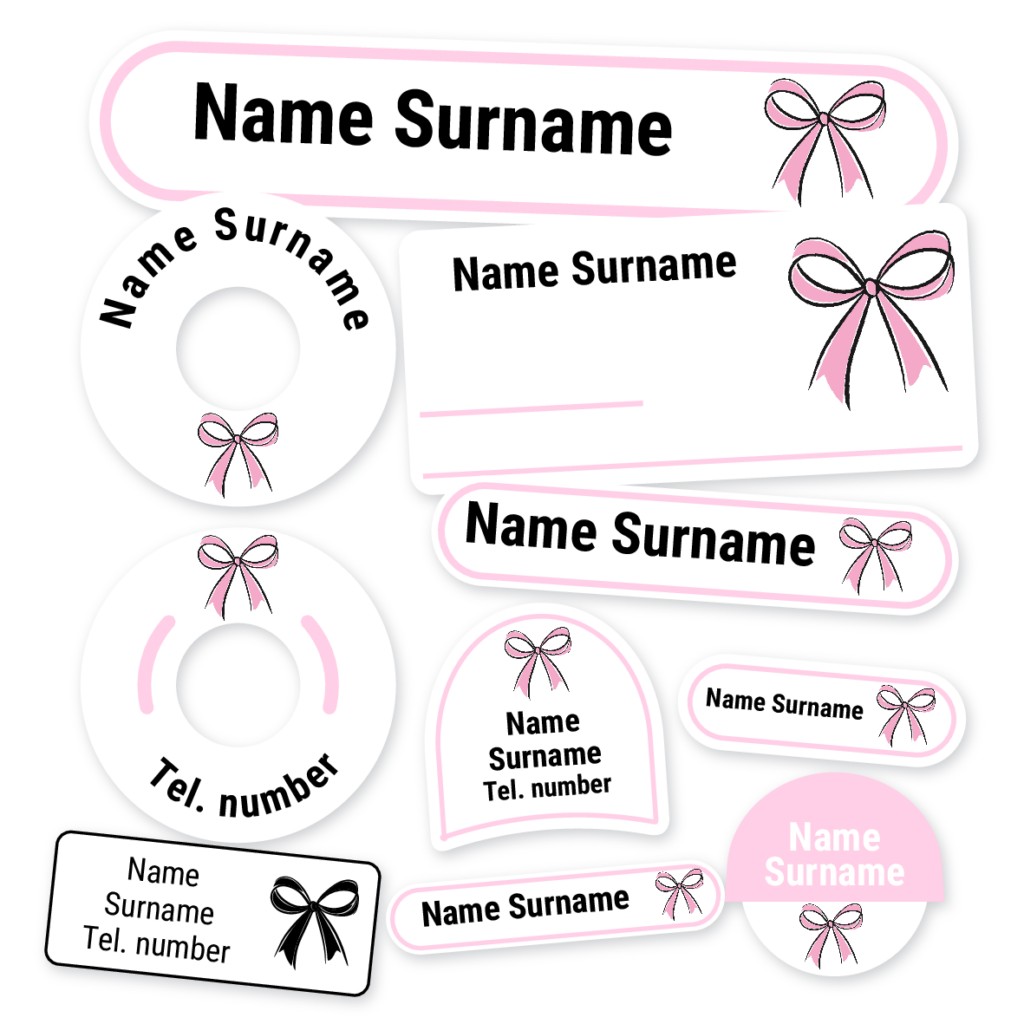 Pink Bow School Label Kit, personalised name labels for school