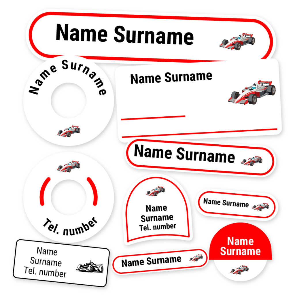 Racing Car School Label Kit, personalised name labels for school