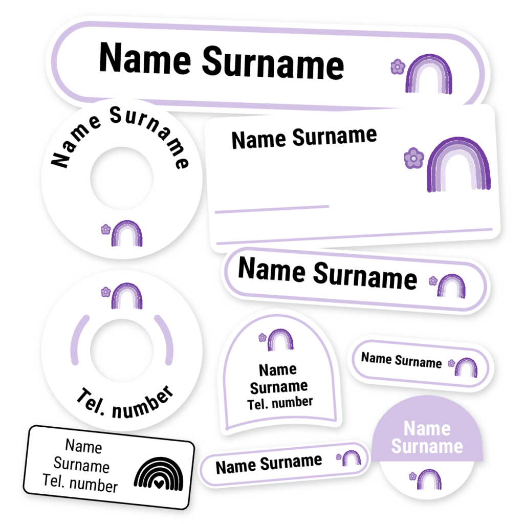 Rainbow Purple School Label Kit, personalised name labels for school