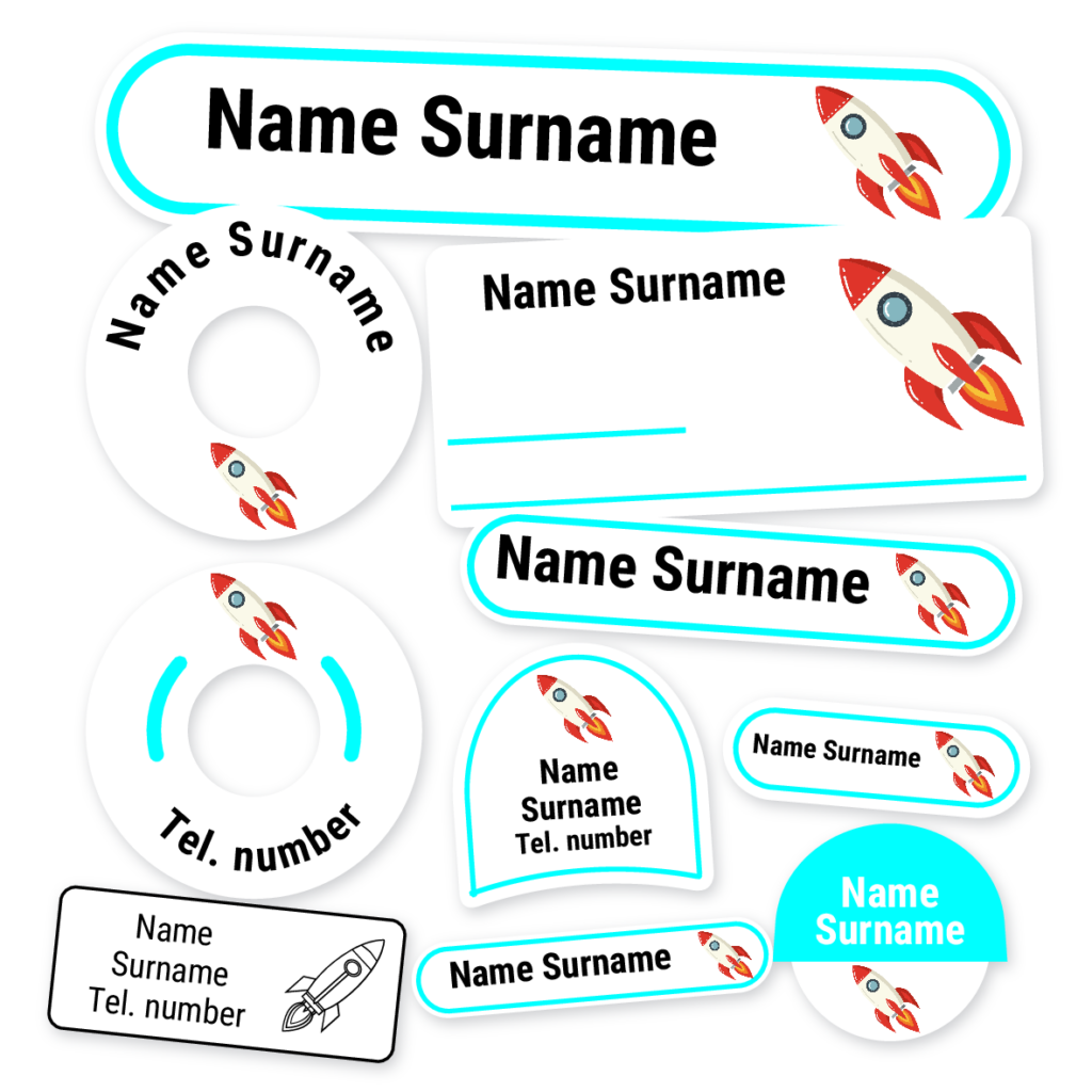 Rocket School Label Kit, personalised name labels for school