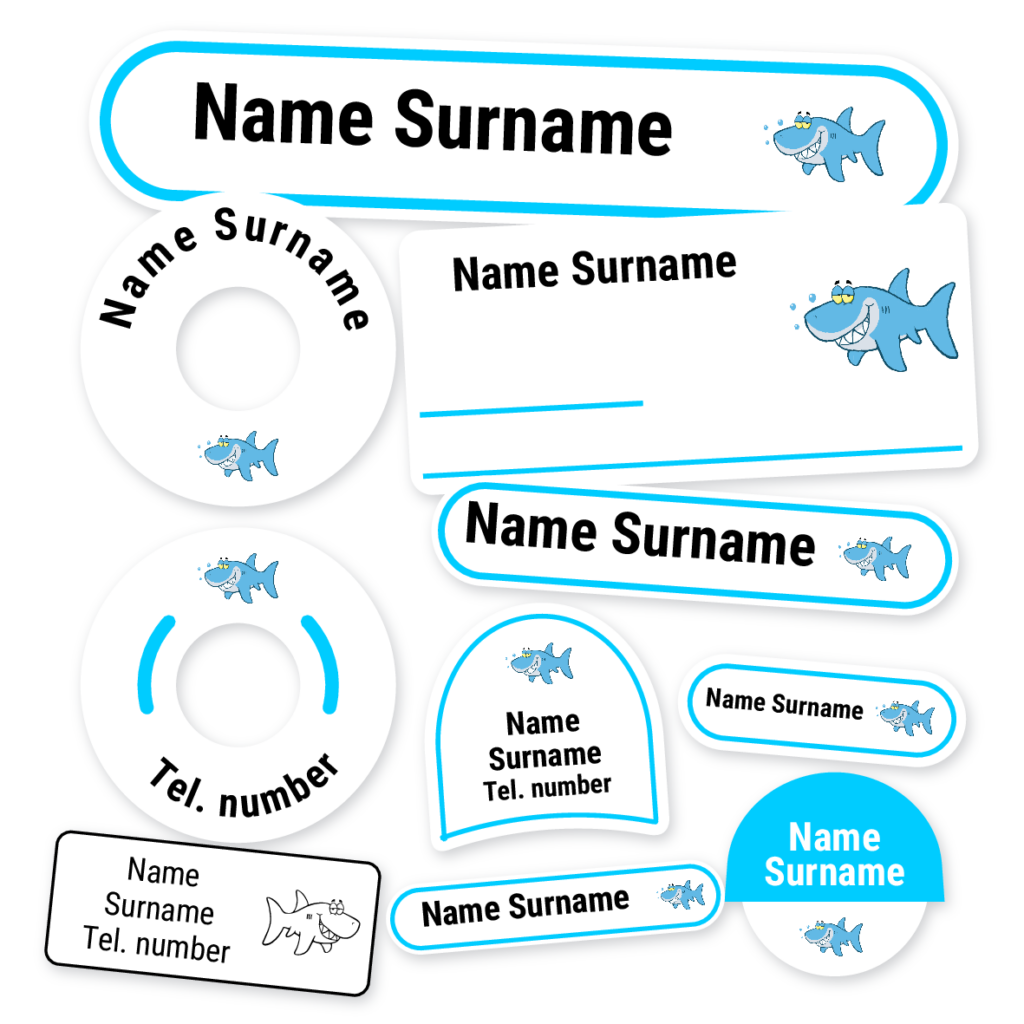 Shark School Label Kit, personalised name labels for school
