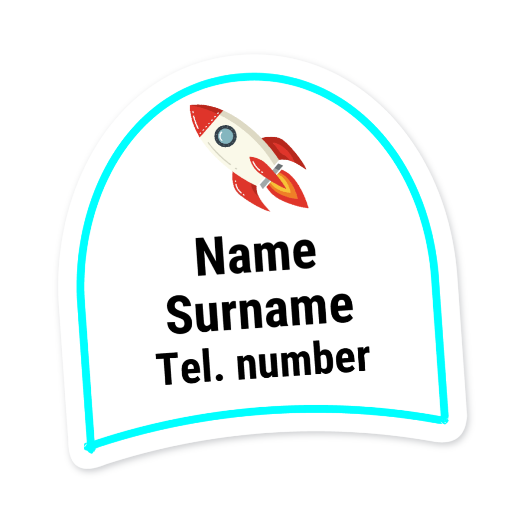 16 Personalised Shoe Labels | Rocket, personalised with your child's name