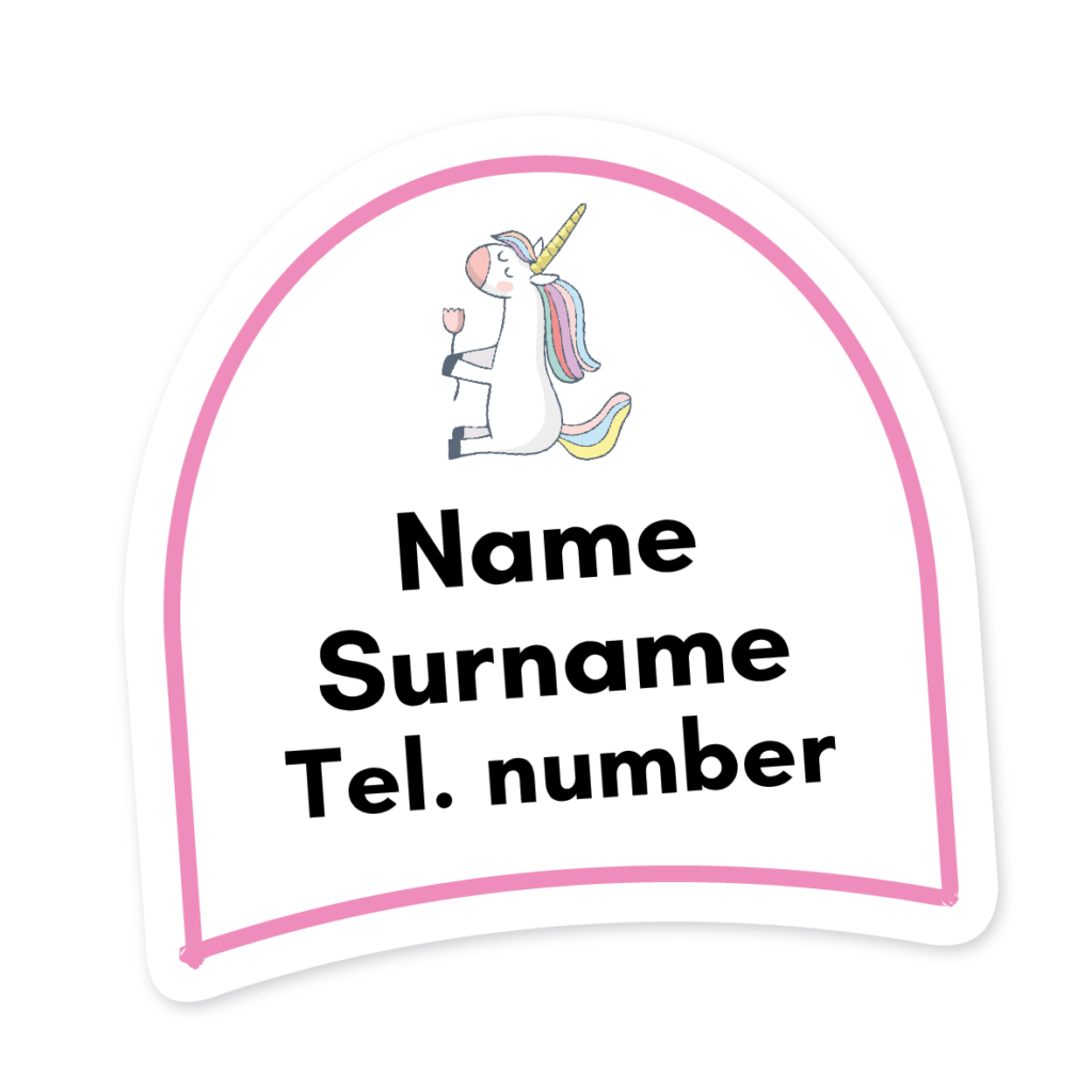 16 Personalised Shoe Labels | Pink Unicorn, personalised with your child's name
