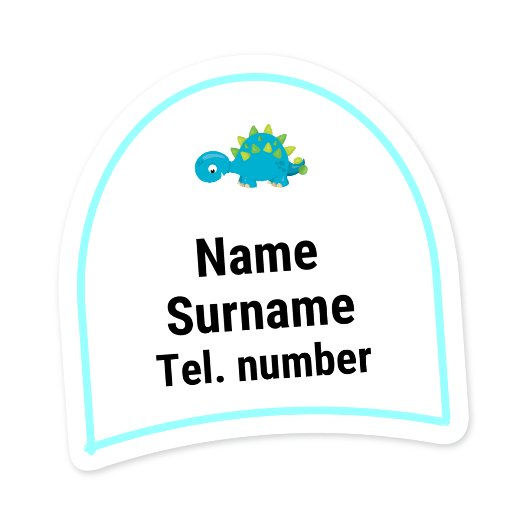 16 Personalised Shoe Labels | Dinosaur 1, personalised with your child's name