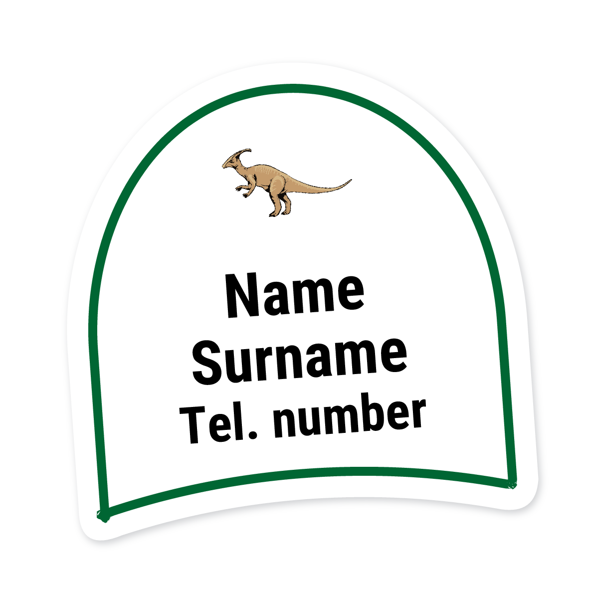 16 Personalised Shoe Labels | Green Dinosaur, personalised with your child's name