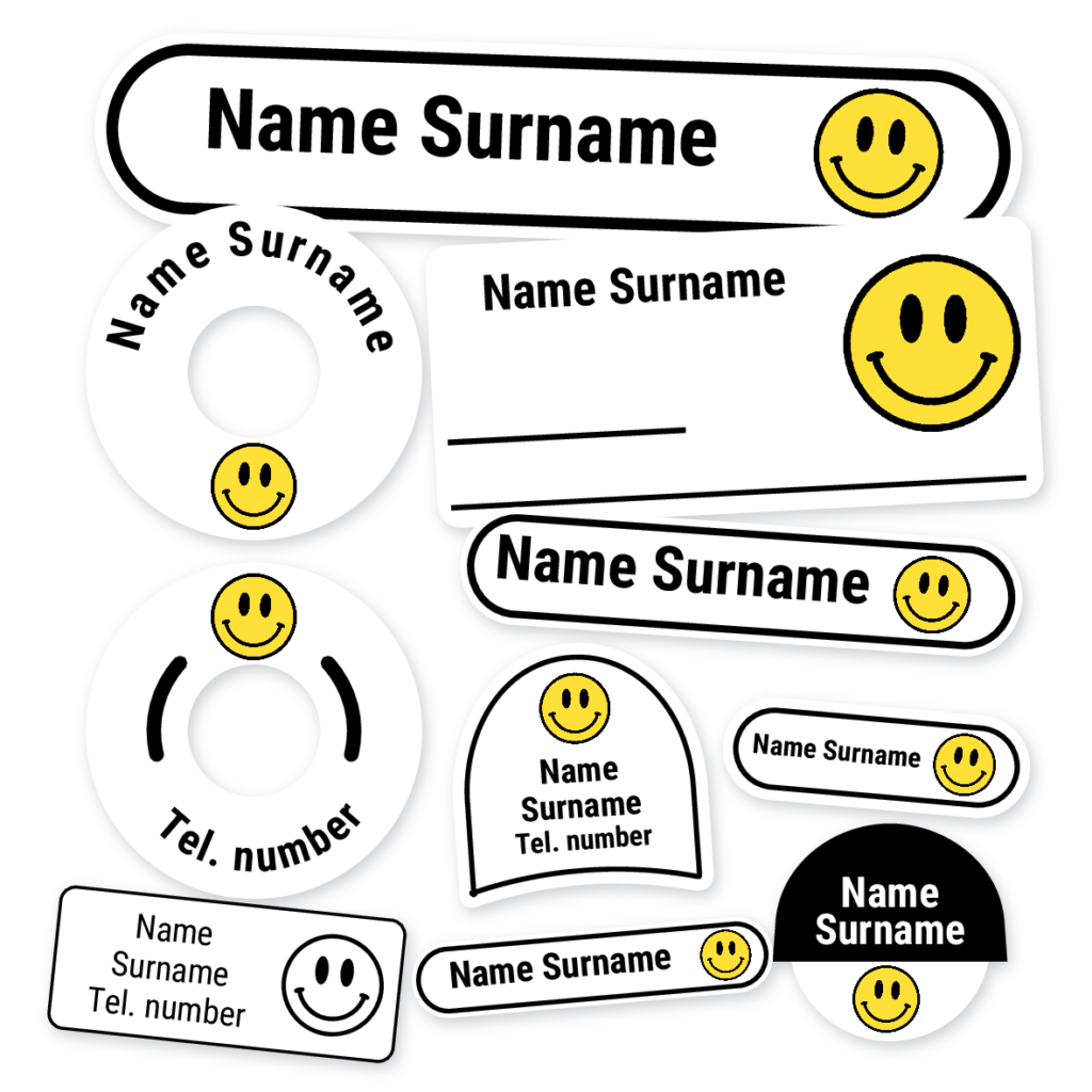 Smiley Face School Label Kit, personalised name labels for school