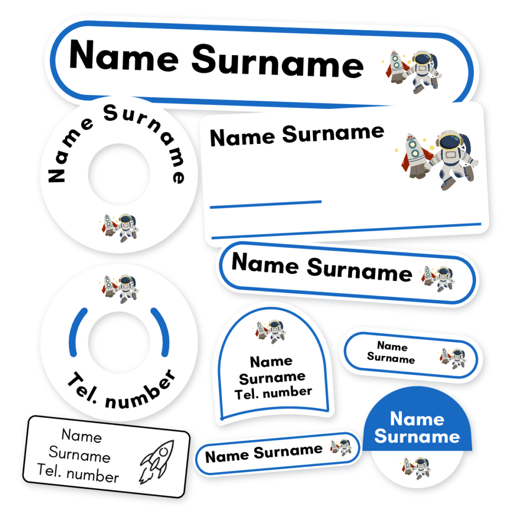 Space Man Rocket School Label Kit, personalised name labels for school