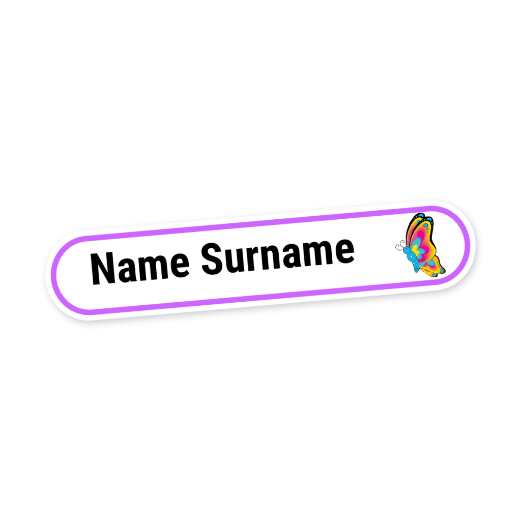 160 Personalised Stationery Labels | Butterfly (Blue), personalised with your child's name