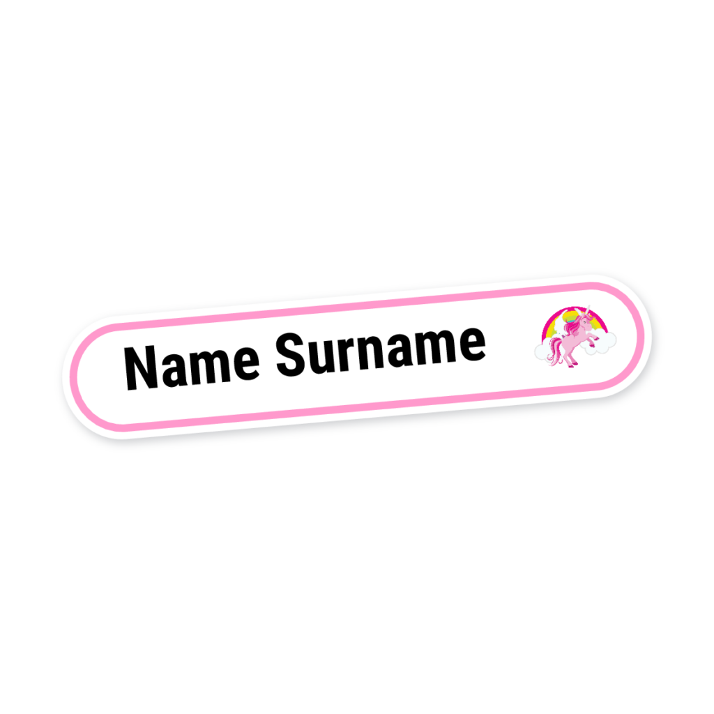 160 Personalised Stationery Labels | Unicorn & Rainbow, personalised with your child's name