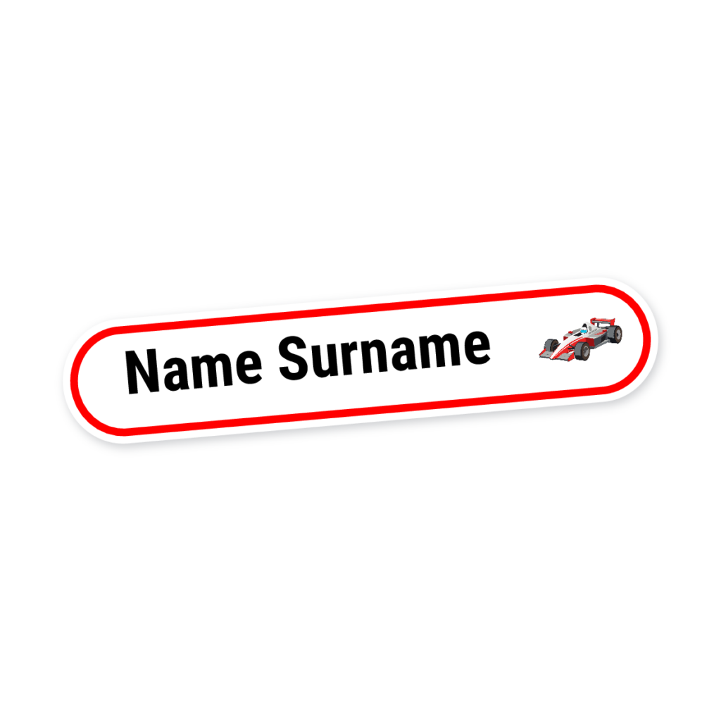 160 Personalised Stationery Labels | Racing Car, personalised with your child's name