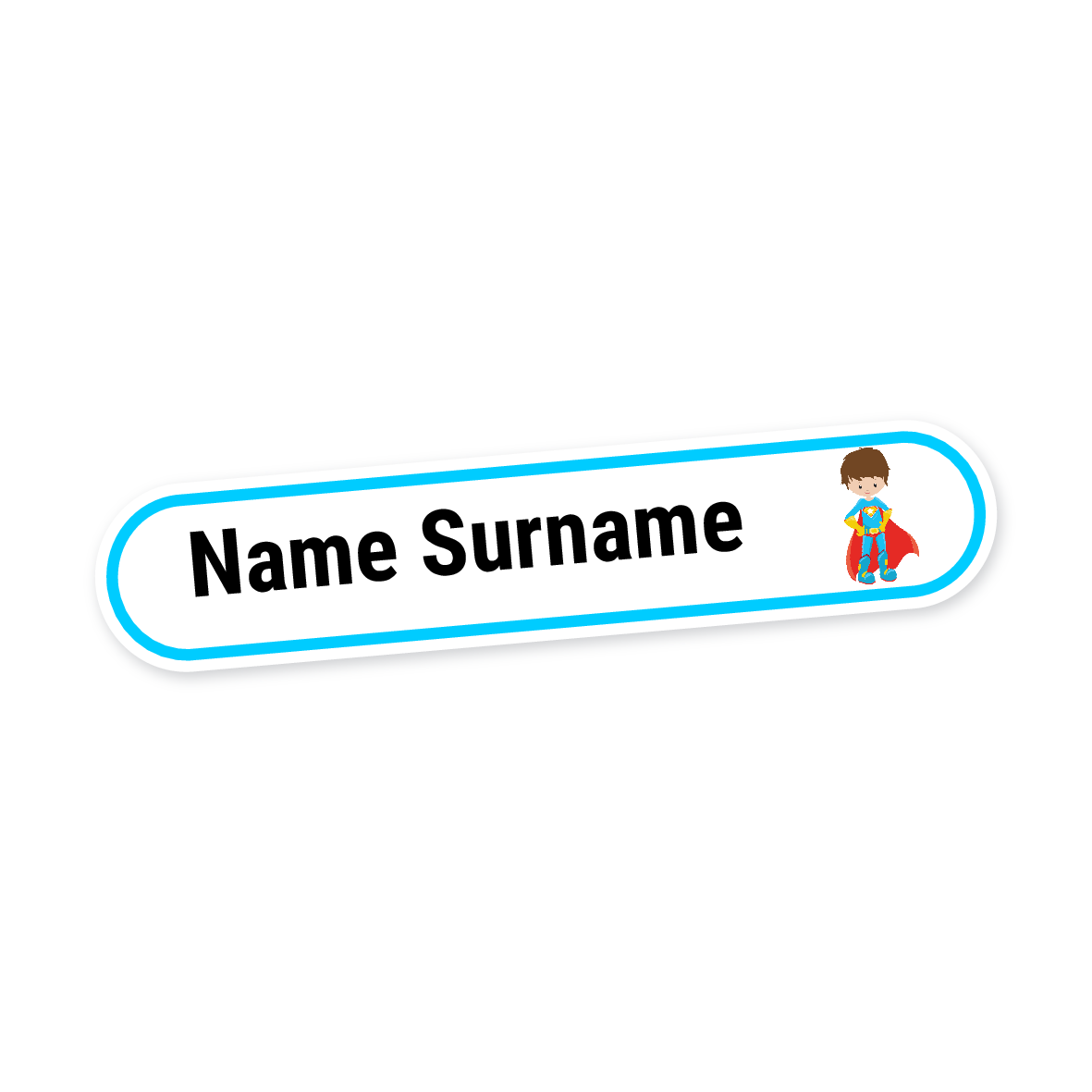 160 Personalised Stationery Labels | Super Hero (Blue Suit), personalised with your child's name