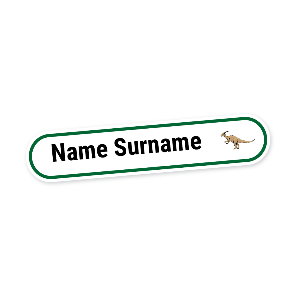 160 Personalised Stationery Labels | Green Dinosaur, personalised with your child's name