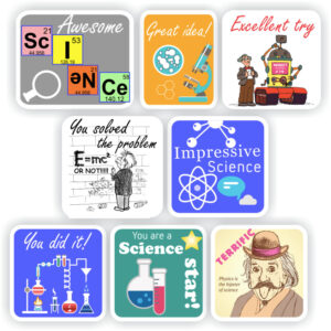88 Stickers | Science -Einstein, E = mc², Laboratory,Periodic table