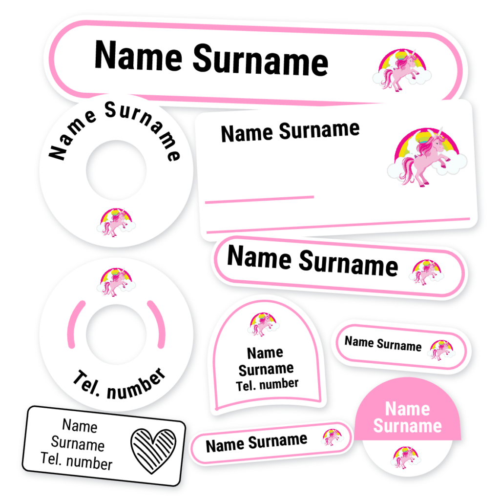 Unicorn & Rainbow School Label Kit, personalised name labels for school