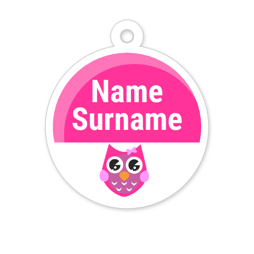 5 Personalised Zipper Tags | Owl, personalised with your child's name