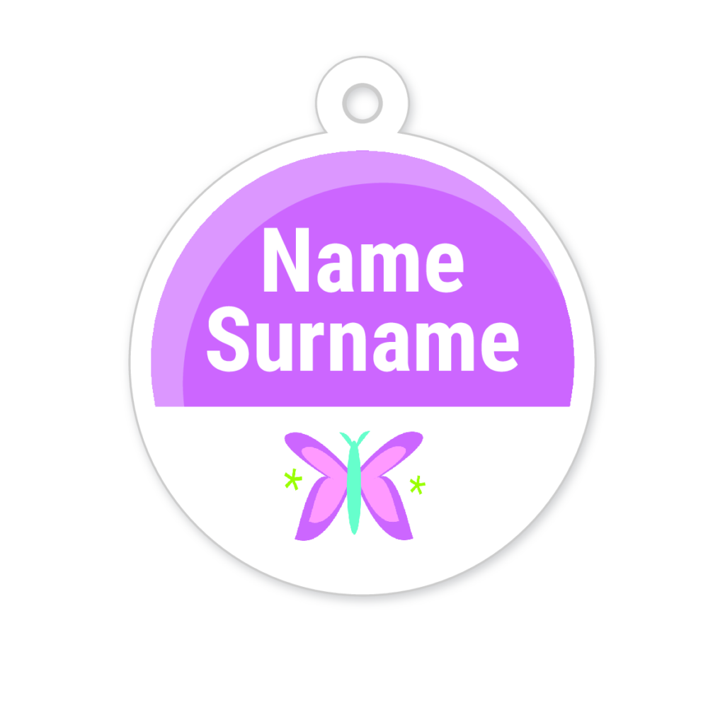 5 Personalised Zipper Tags | Butterfly (Lilac), personalised with your child's name