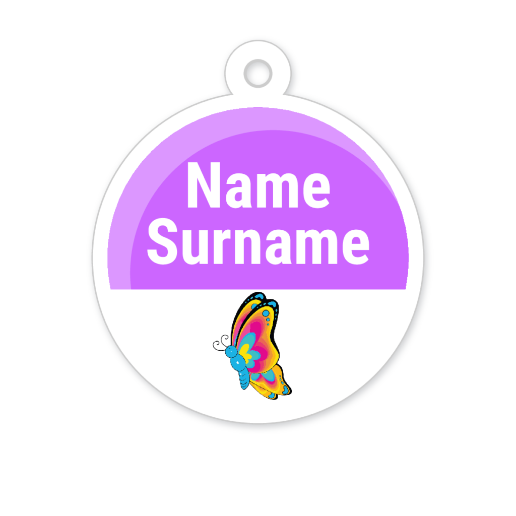 5 Personalised Zipper Tags | Butterfly (Blue), personalised with your child's name