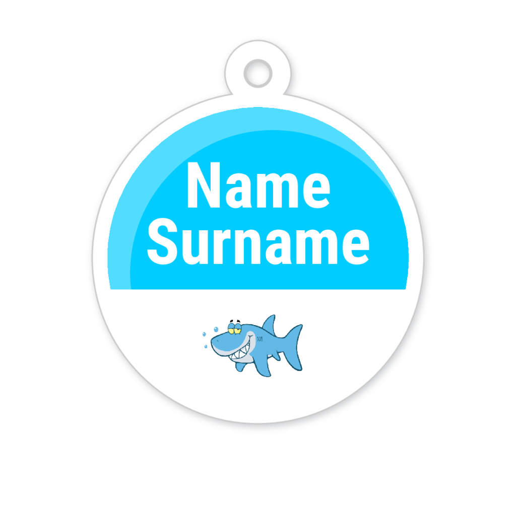 5 Personalised Zipper Tags | Shark, personalised with your child's name