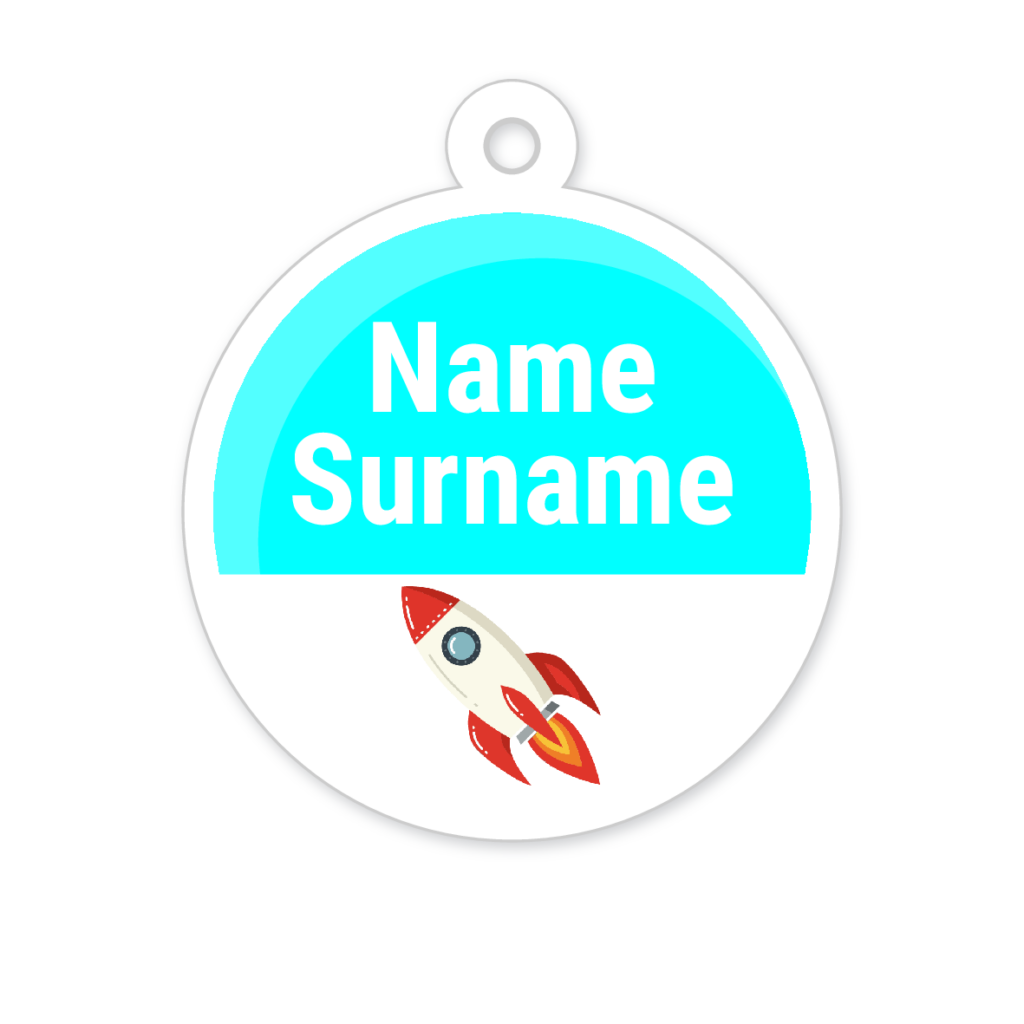 5 Personalised Zipper Tags | Rocket, personalised with your child's name