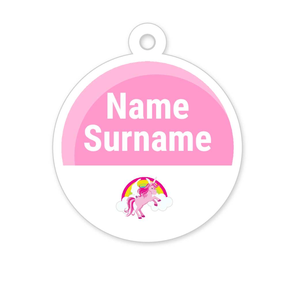 5 Personalised Zipper Tags | Unicorn & Rainbow, personalised with your child's name