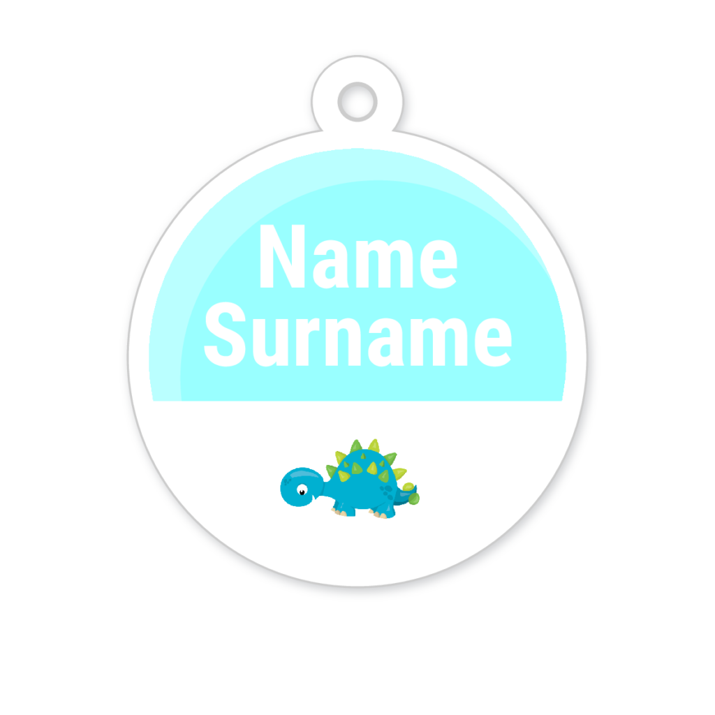 5 Personalised Zipper Tags | Dinosaur 1, personalised with your child's name