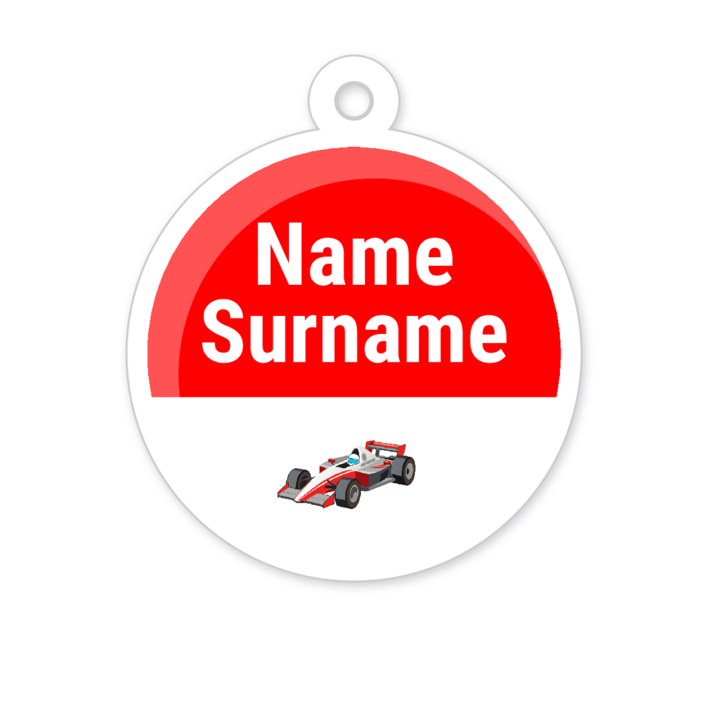 5 Personalised Zipper Tags | Racing Car, personalised with your child's name