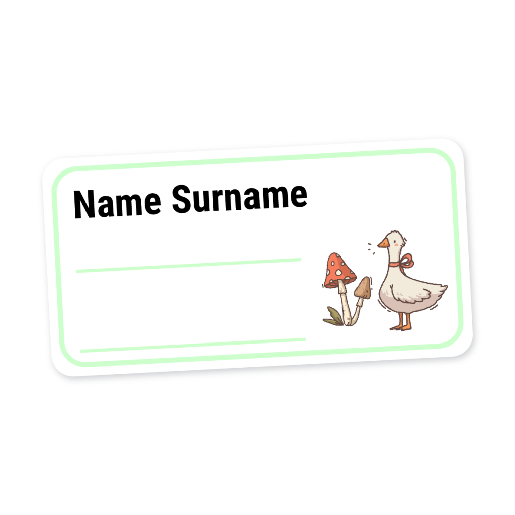 24 Personalised Book Labels | Duck & Mushroom, personalised with your child's name