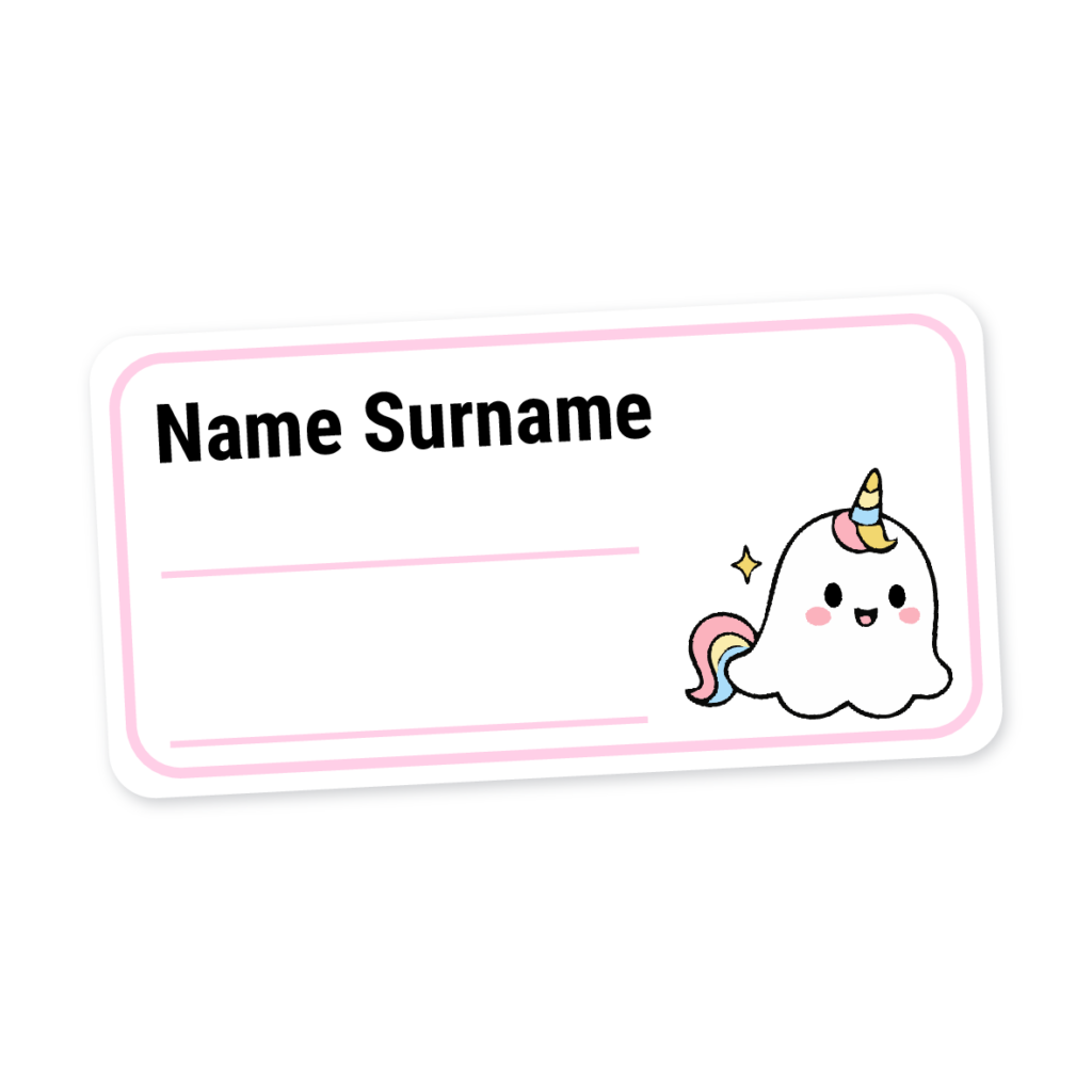 24 Personalised Book Labels | Ghost Unicorn, personalised with your child's name