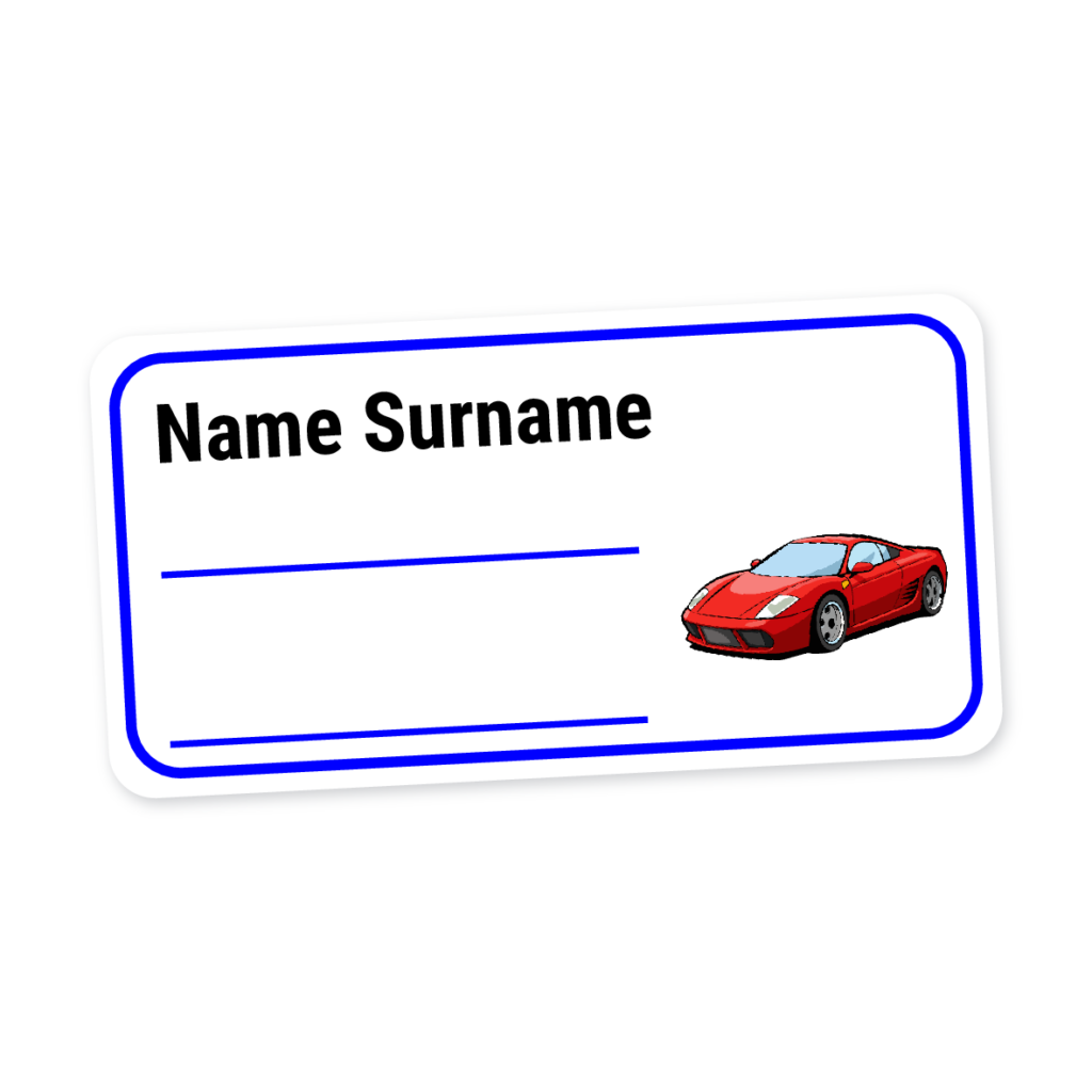 24 Personalised Book Labels | Racing Car Red, personalised with your child's name
