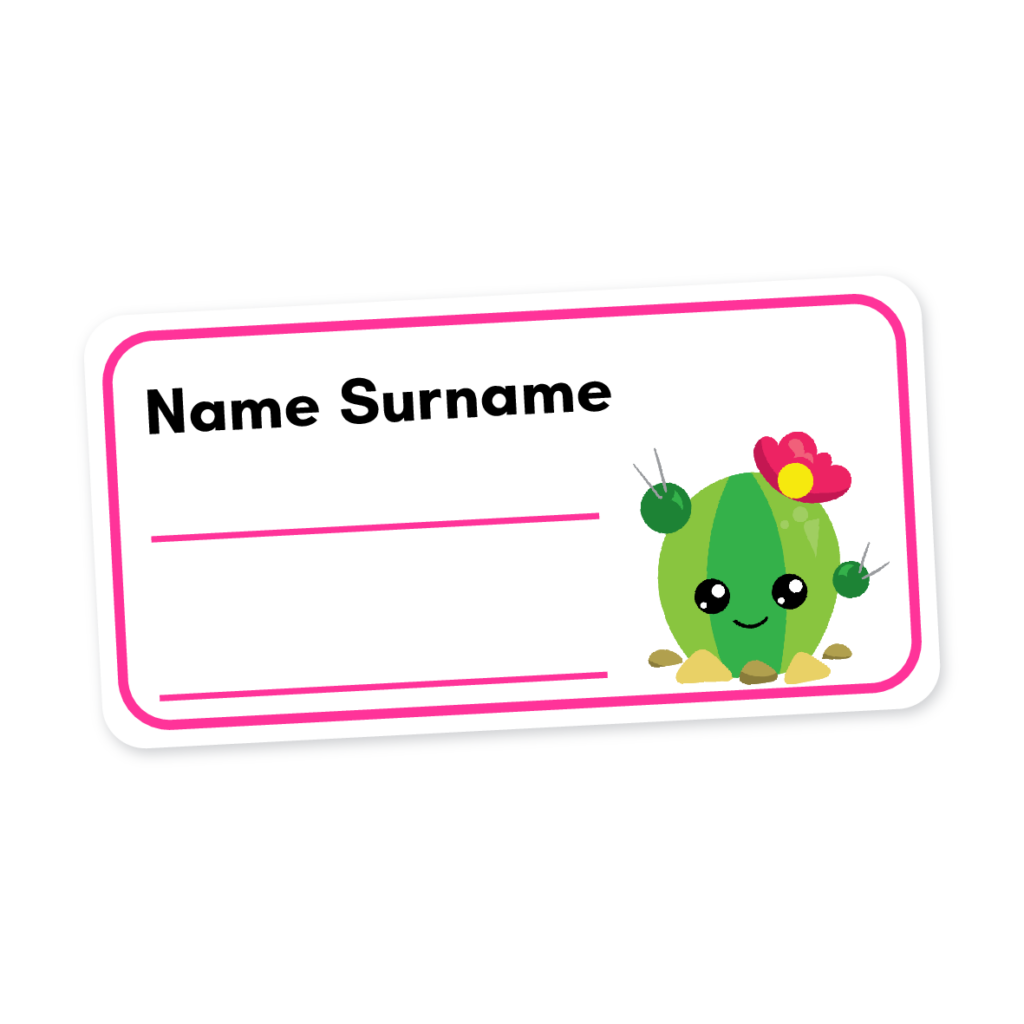 24 Personalised Book Labels | Cactus, personalised with your child's name