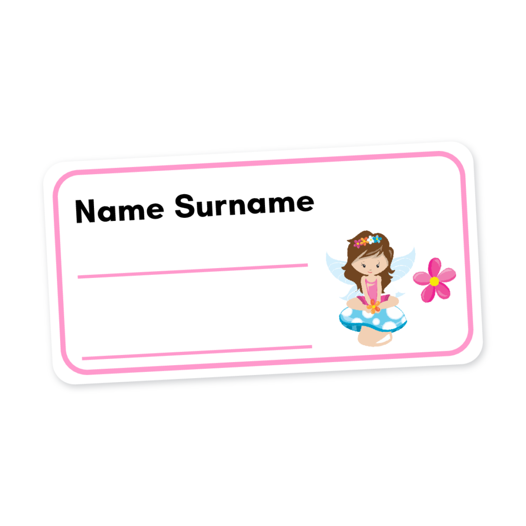 24 Personalised Book Labels | Fairy Pink, personalised with your child's name