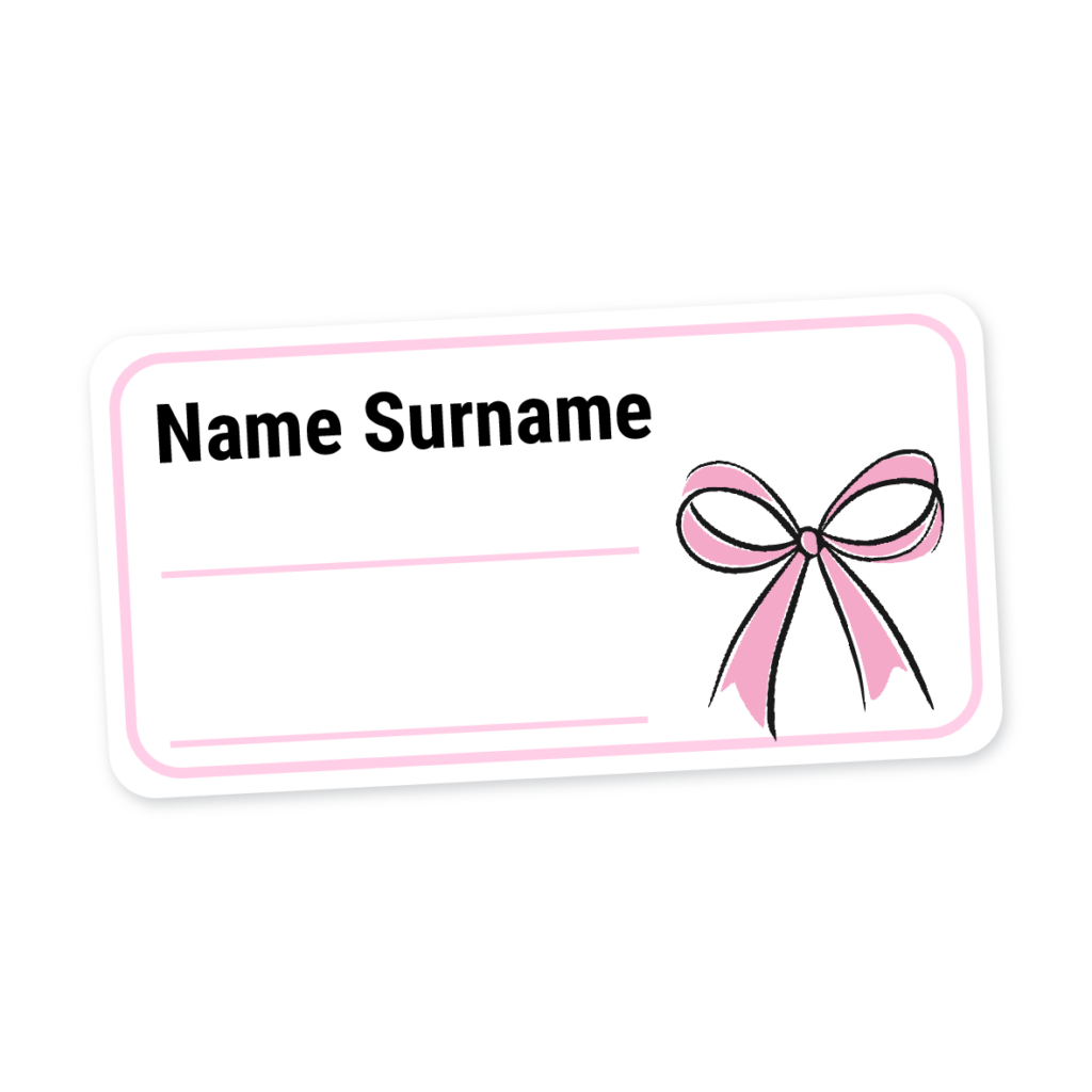 24 Personalised Book Labels | Pink Bow, personalised with your child's name