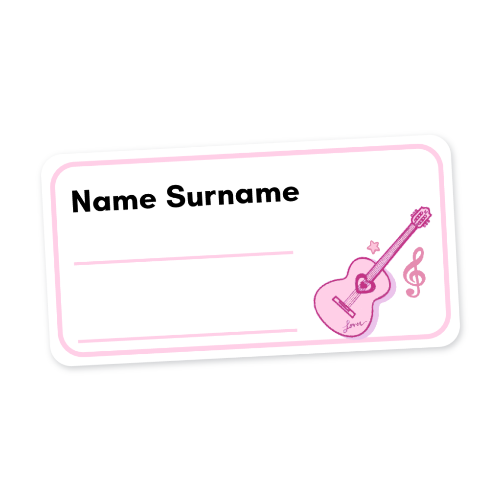 24 Personalised Book Labels | Guitar Pink, personalised with your child's name