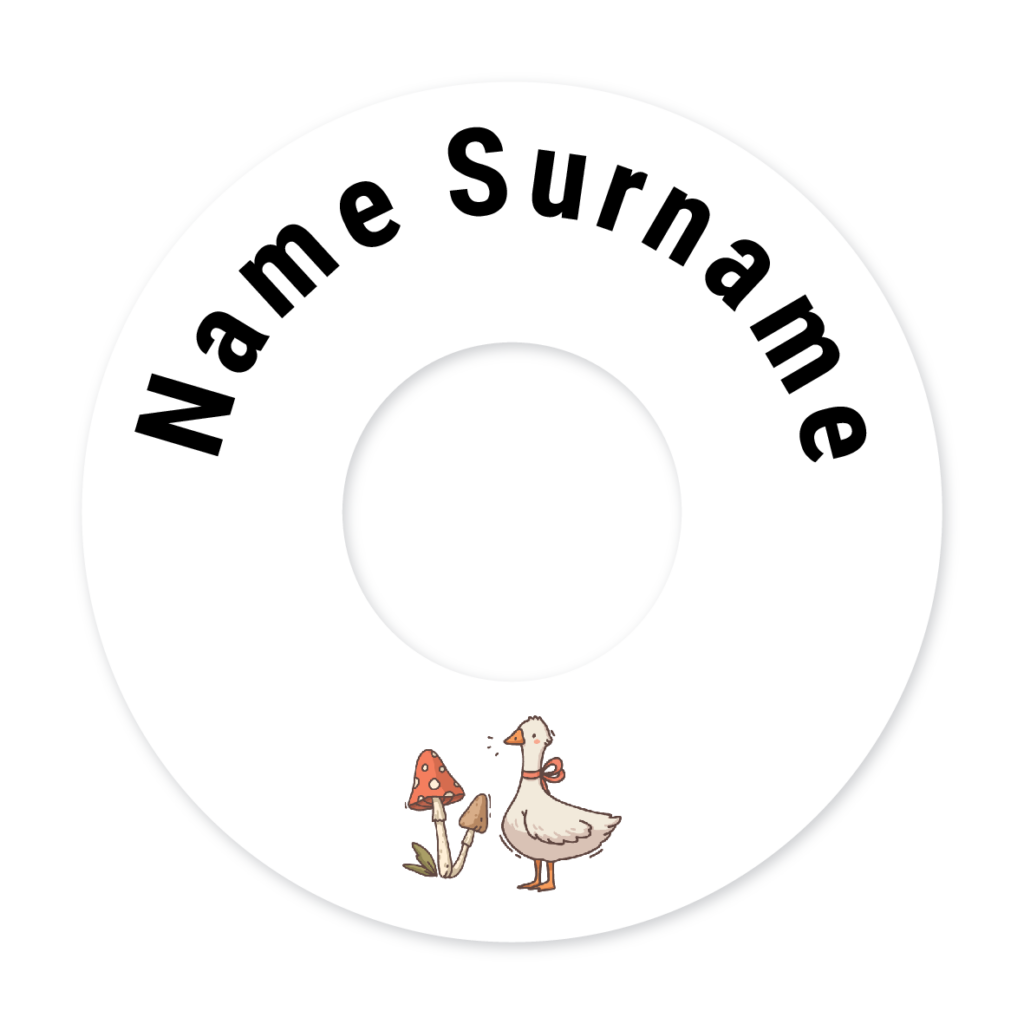 2 Personalised Bag Tags | Duck & Mushroom, personalised with your child's name