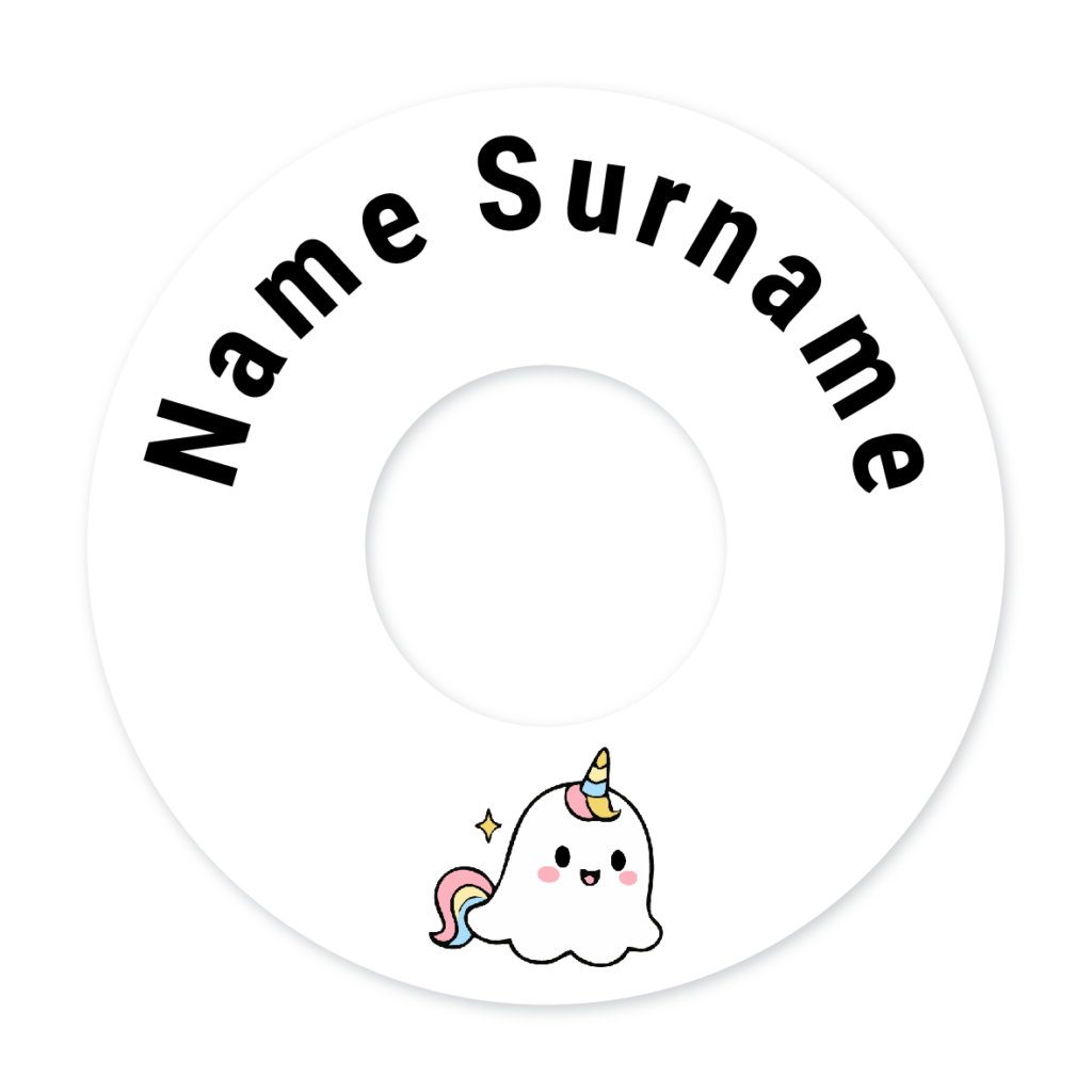 2 Personalised Bag Tags | Ghost Unicorn, personalised with your child's name