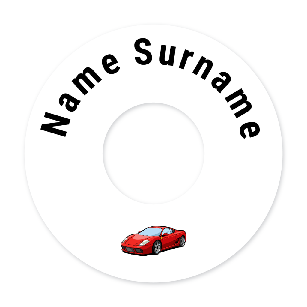 2 Personalised Bag Tags | Racing Car Red, personalised with your child's name