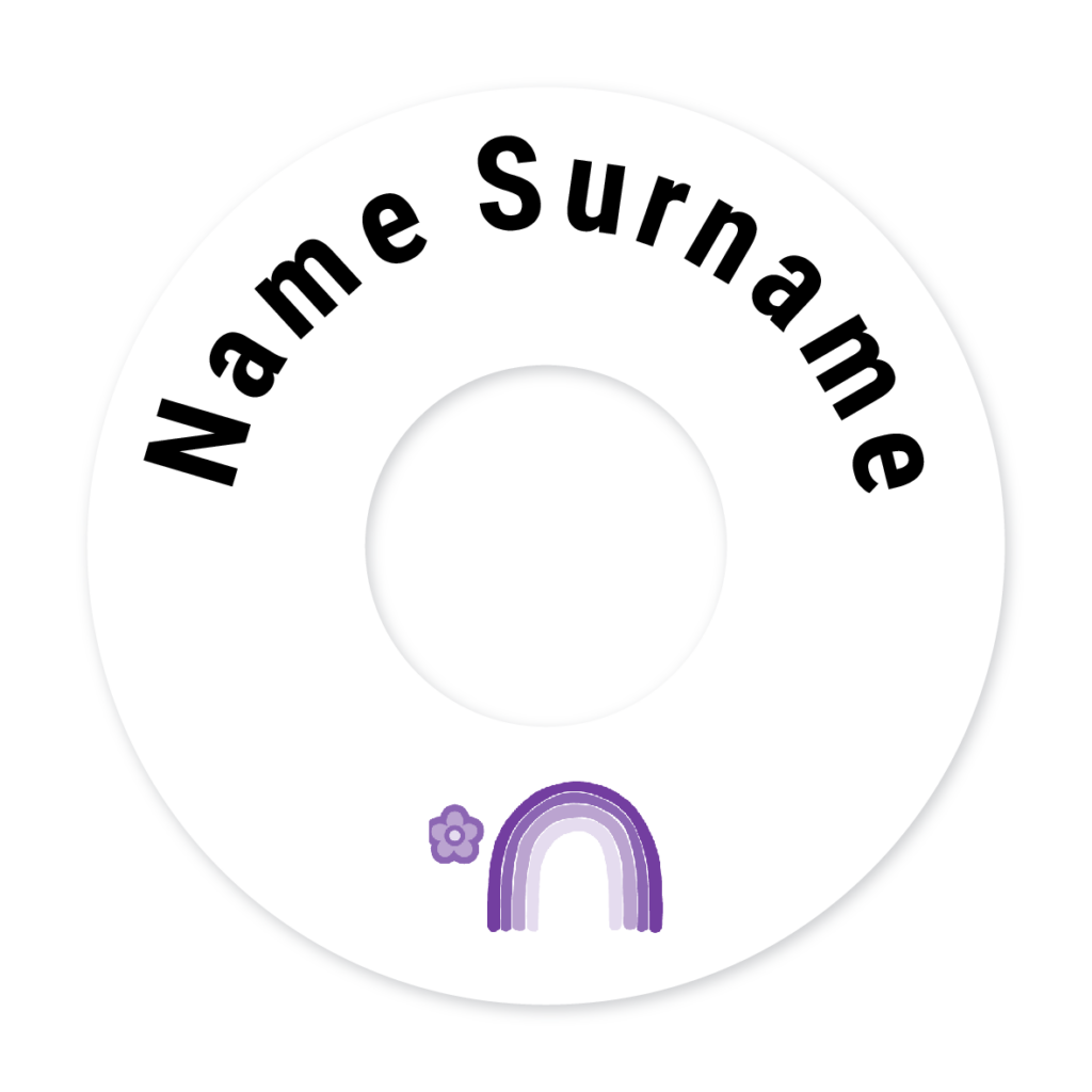 2 Personalised Bag Tags | Rainbow Purple, personalised with your child's name