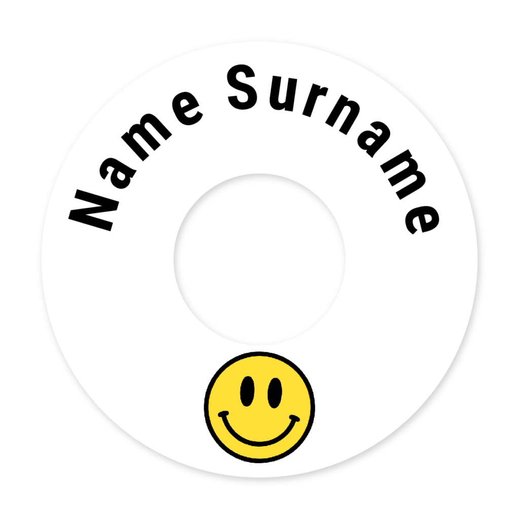 2 Personalised Bag Tags | Smiley Face, personalised with your child's name