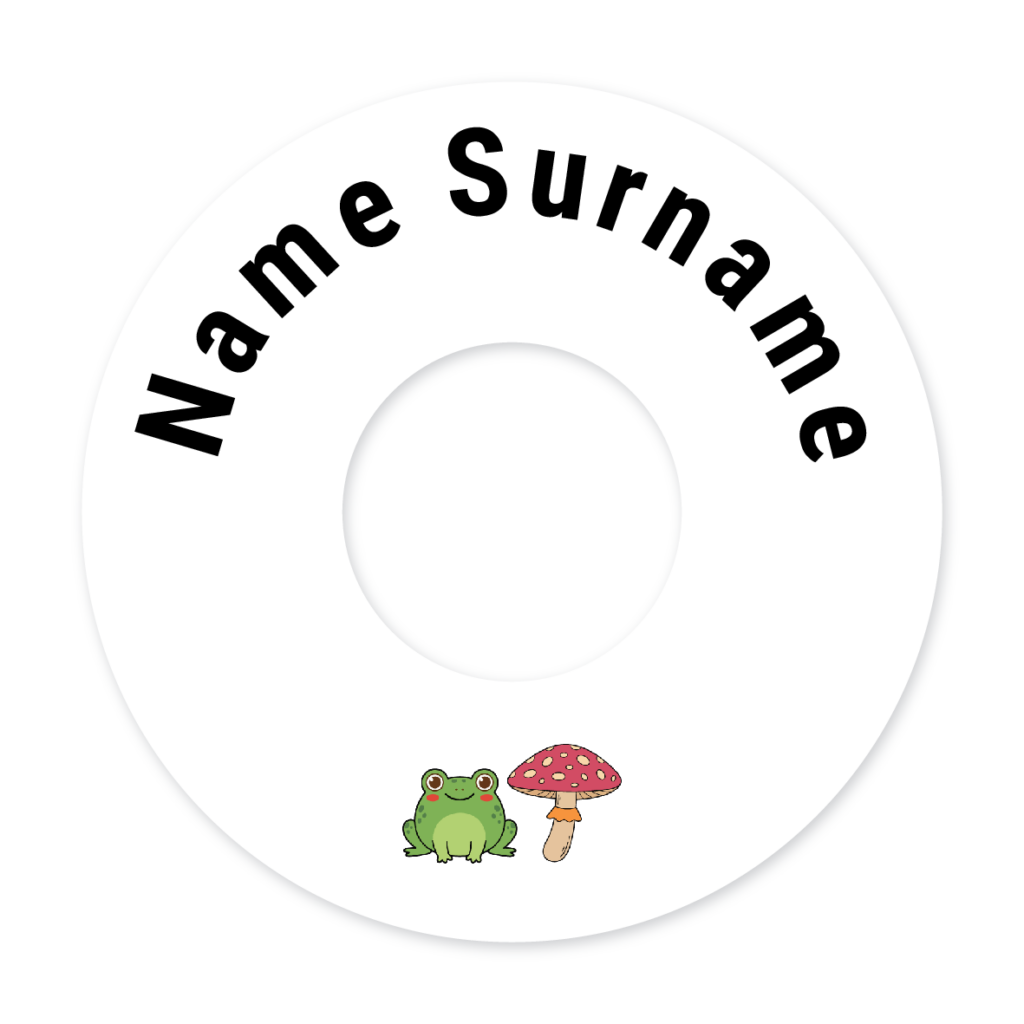 2 Personalised Bag Tags | Frog & Mushroom, personalised with your child's name