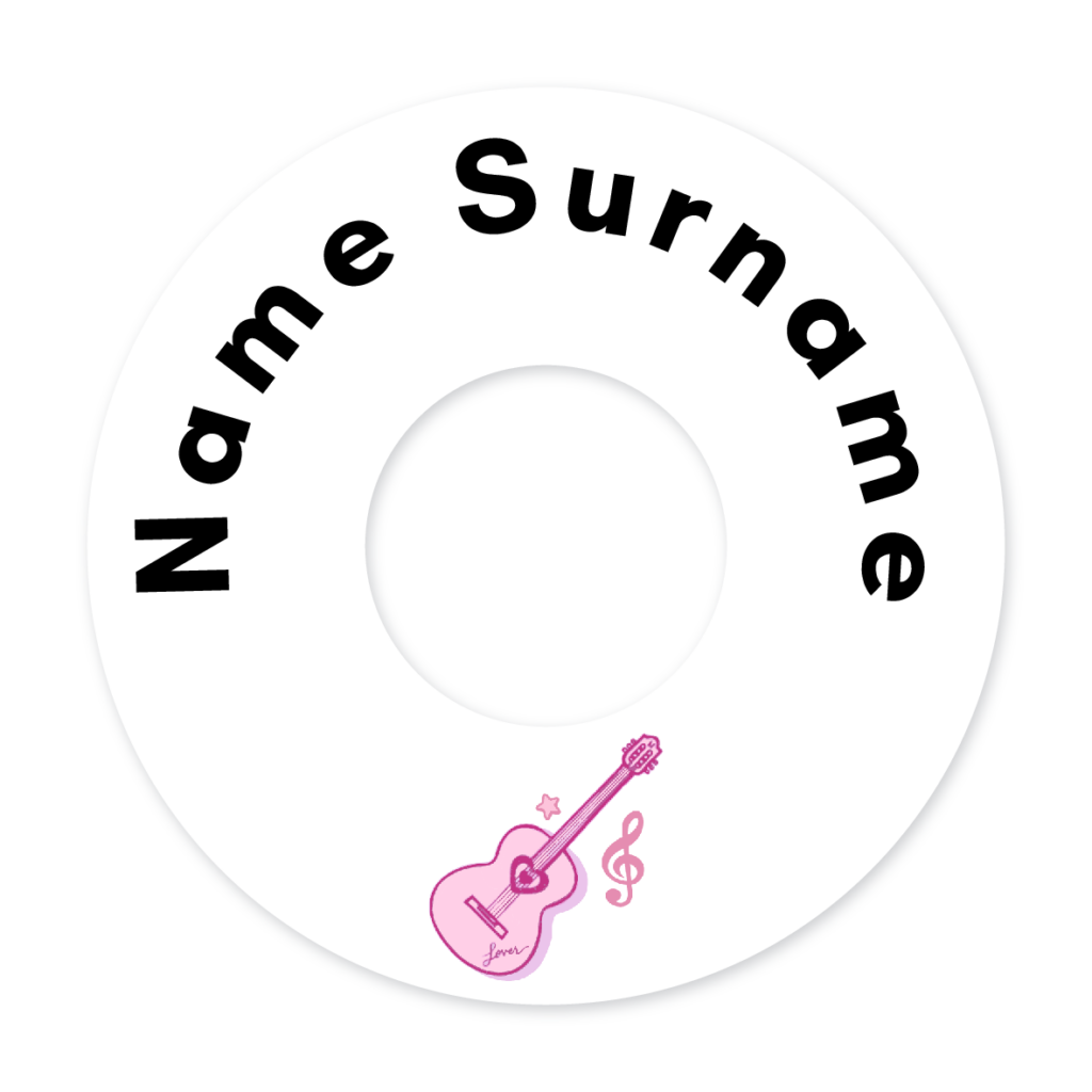2 Personalised Bag Tags | Guitar Pink, personalised with your child's name