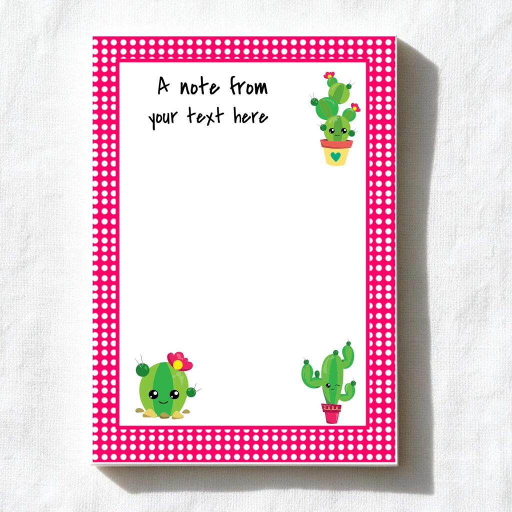 Cactus & Polka Dots A6 notepad design